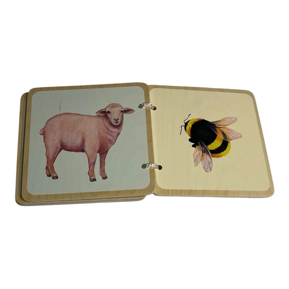 Lovevery Wooden Farm Animal Chicken Cow Horse Pig Wood Board Book Learn